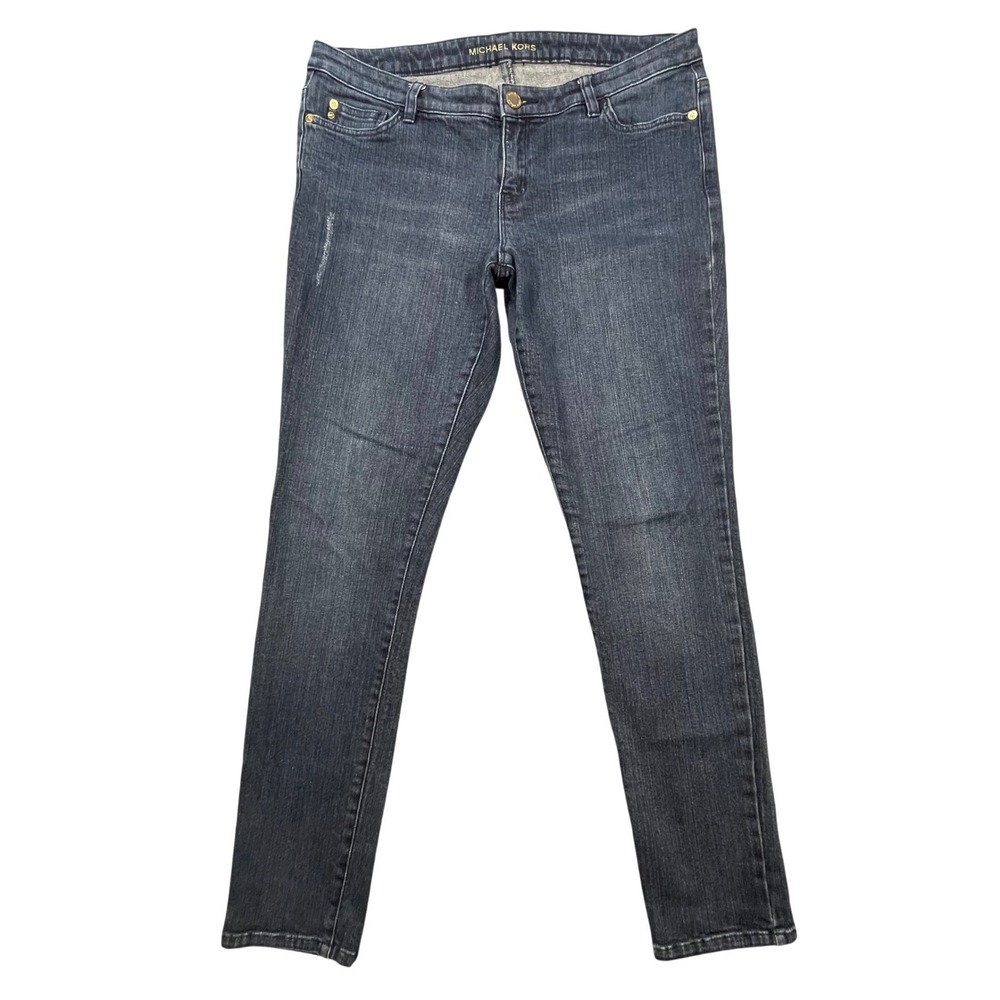 Michael Kors Dark Wash Skinny Jeans Gold Hardware Women Size 10